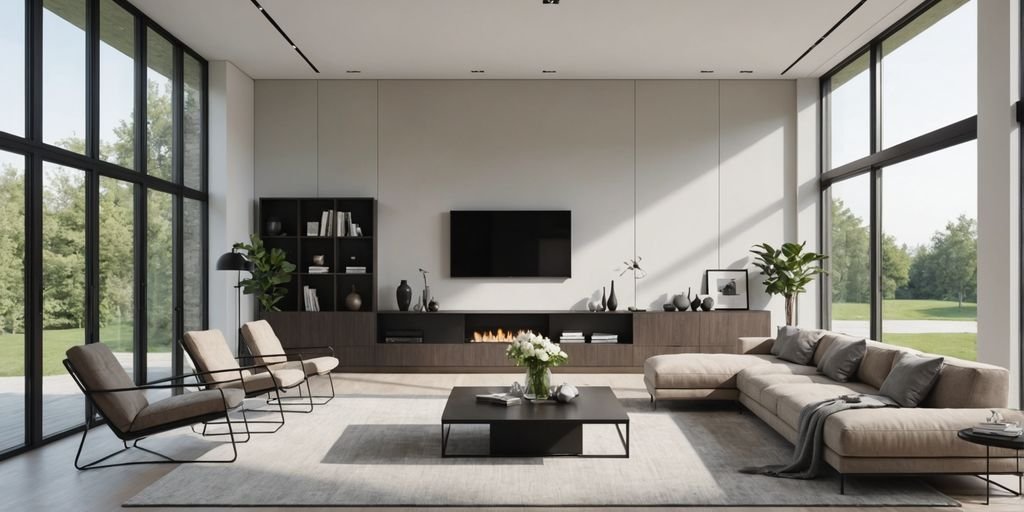 Minimalist living room with clean lines and neutral colors