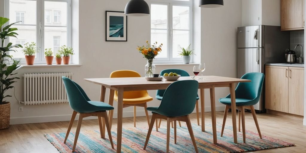 Colorful table mats on a small dining table